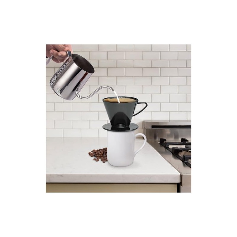 Fino Pour-Over Coffee Brewing Filter Cone, Number 2-Size, Black, Brews