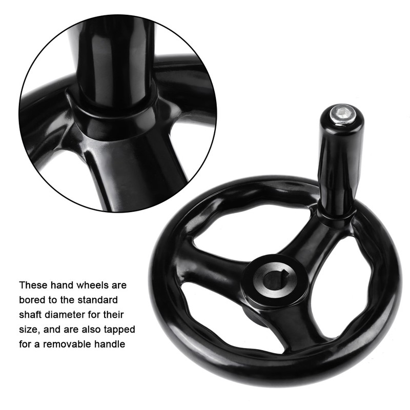 1PC 12*125mm Black Round 3 Spoke Hand Wheel for Lathe