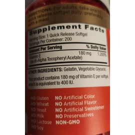 Vitamin E 400 IU | 200gels Natural/Non-GMO dl-Alpha Tocopheryl Acetate