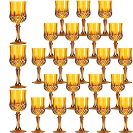 XKXKKE 24 Pcs Amber Plastic Wine Glasses, Amber Plastic Goblets for Parties, Amber Drinking Glasses for Wedding Reception, Grand Event Party Supplies