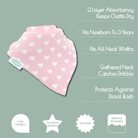 Ziggle - Bandana Dribble Bibs - Cotton Front Baby Bibs Newborn to 24 Months - Newborn Baby Gifts - Baby Bibs For Comfortable Kids - Hearts & Bows