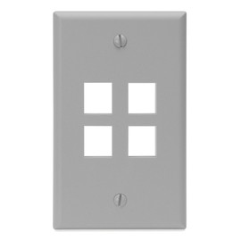 Leviton 41080-4GP QuickPort Wallplate, Single Gang, 4-Port, Grey
