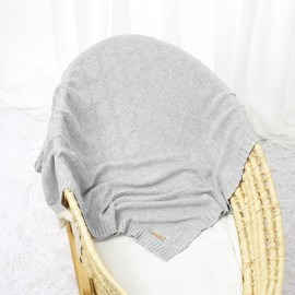 Hadetoto Baby Blanket Soft 100% Cotton Knitted Baby Cellular Blanket for Newborn Boy Girls - Grey