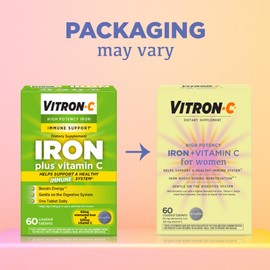 Vitron-C Iron Supplement for Women, Immunity Support Iron Supplements with Vitamin C, Iron Pills for Immune Support, 60 Count