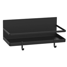 Magnetic Spice Rack, Thipoten Strong Magnetic Shelf with 2 Removable Hooks, Perfect Space Saver for Small Kitchen/ Apartment, Awesome Metal Cabinet for Holding Spices, Jars, Bottle, Beverage(Black)