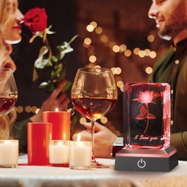 PODOI 3D Rose Crystal Birthday Gifts for Girlfriend, Valentines Day Anniversary Mothers Day Thanksgiving Christmas Gifts for Her Wife Mom Couple, Presents for Woman