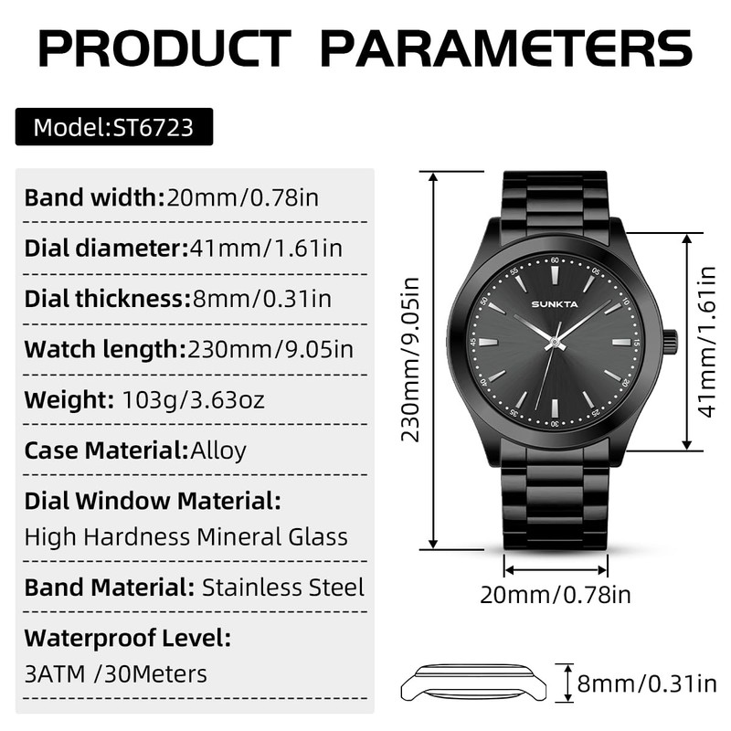 LIGE Men's Minimalist Watches Stainless Steel Waterproof Analog Quartz