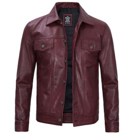 Decrum Maroon Mens Leather Jacket - Vintage Leather Jacket Men | [1107366] Maroon Frnando, XXL