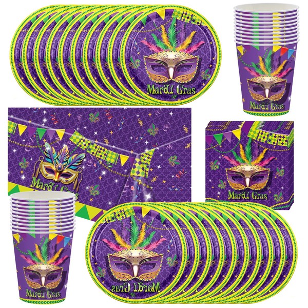 Mardi Gras Mask Party Tableware, Party Tableware Decoration with 61