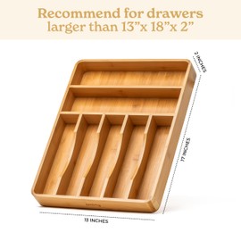 SMIRLY Bamboo Silverware Organizer for Drawer - Kitchen Drawer Organizer, Kitchen Utensil Organizer for Kitchen Drawers - Silverware Tray for Drawer - Flatware & Cutlery Organizer in Drawer