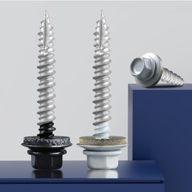 Bnuok Metal Roofing Screws #10 × 1 1/2 Inch, 220pcs Black Ruspert Coating Hex Head Sheet Metal Roof Screws, Self Starting Metal to Wood Siding Screws, EDPM Rubber Washers