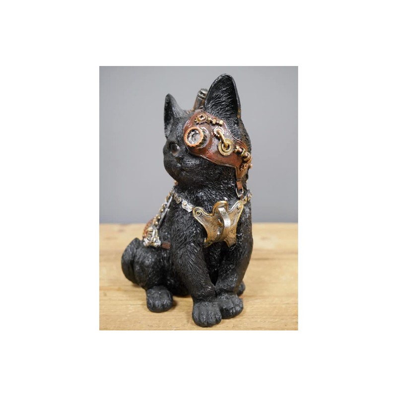 Steampunk Black Cat Ornament Home Decor Sculpture Woodland Statue Gift