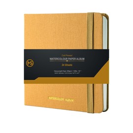 Watercolour Sketchbook Premium 300gsm /140lb 100% Cotton Paper 24 Sheets Off-White Cold-Pressed Sewn Binding 4.7" X 4.7" Album for Artists & Beginners Wet Media and Mixed Techniques-Linen Fabric Beige