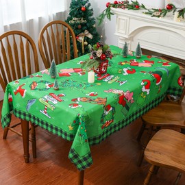 Christmas Tablecloth 60 x 84 Inch Rectangular, Christmas Decorations for Home Funny Green Xmas Table Cloth Seasonal Winter Holiday Scallop Edge Table Cover Party Table Decorations