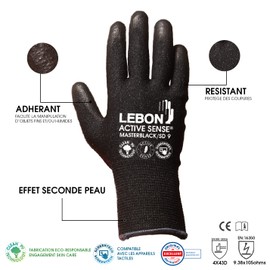 LEBON MASTERBLACK/SD Cut Resistant Work Glove, Touch Screen Compatible, Multifunctional (DIY, Construction, Gardening...) Durable, Comfortable and Breathable, 1 Pair Black (10)