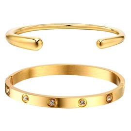 Gold Bracelets for Women - 2Pcs 18K Gold Plated Love Cubic Zirconia Bangle Crystal Friendship Bracelet Jewelry,Wedding Party Christmas Valentine's Day Birthday Gifts for Her Girlfriend Sister Daughter