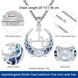 Lilith Necklace Lilith Sigil Necklace Sterling Silver Moonstone Celtic Knot Triple Moon Goddess Lilith Pendant Necklace for Men Women Amulet Protection Necklace Witch Witchcraft Jewelry Abalone Shell