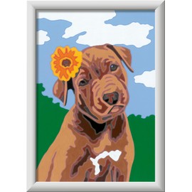 Ravensburger - CreArt E-Series Classic: Puppy with Flower, Painting Set by Numbers, Includes a Pre-Printed Board, Brush, Paints and Accessories, Creative Game for Boys and Girls 7+ Years