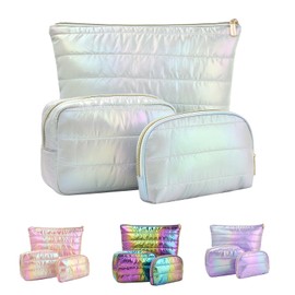 Hiroyuki Initial Makeup Bag, Iridescent Cosmetic Bag, Quilted Travel Toiletry Bag, Girlfriend Gifts Teen Girl Gifts Trendy Stuff, cyan, Plain