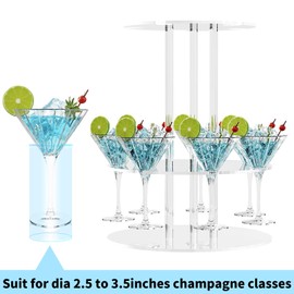 Laumffon Champagne Tower, Circle Acrylic Champagne Display Rack Stand with 12 Slots, 2 Tier Floating Sight Champagne Flute Holder for Party, Wedding, School, Celebration, 2 Pcs
