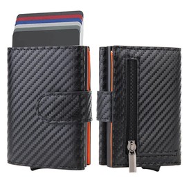 DIENQI Rfid Credit Card Holder Bifold Pop up Men Wallet with Banknote Compartment, ID Window & Coin (Orange)