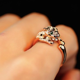 Rose Gold Plated Animal Leopard Ring with Clear and Black Cubic Zirconia Jaguar Sport Dots Fashion Jewelry for Women (6)
