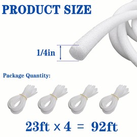 Versatile Foam Backer Rod,Essential Caulk Saver for Sealing Concrete Gaps, Expansion Joints, and Crack Filling, 1/4'' by 92 Feet (White, 1/4IN*92 FT)