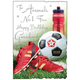 Arsenal Birthday Card for Grandson - Football Design - Arsenal's No.1 Fan - Special Finishes and Illustrated Insert Leaf - Made in the UK