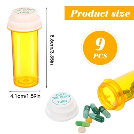 ElevateTech Empty Plastic Pill Bottles with Caps, Small Medicines Bottle 13 Drams Plastic Reversible Thumb Tab Vials with Caps Medication Vials Containers Clear Travel Pill Cases Organizers (9 Pcs)