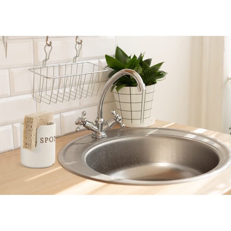 Kook Ceramic Sponge Holder, Speckled Stoneware Caddy, Countertop Soap and