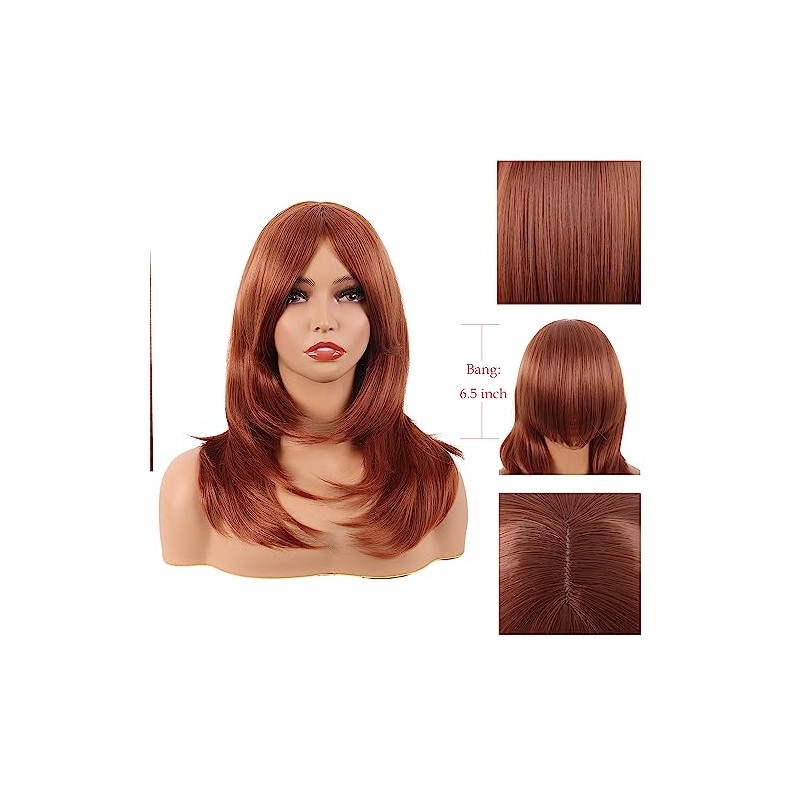 MapofBeauty 20 Inch Long Layered Straight Shoulder Length Wig,Ginger Orange