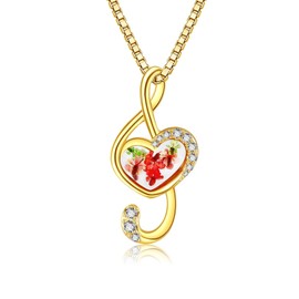 URONE Music Note Necklace Sterling Silver Pressed Dried Flowers Pendant Necklace Music Jewellery Gifts for Women Music Lovers, Sterling Silver, No Gemstone