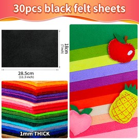IOOLEEM Black felt sheets, 30pcs 7"x11.3"（close to A4 size - 18x28.5 cm) Pre-cut felt sheet for crafts, Craft Felt Fabric Sheets, Sewing Felt Rectangle for Patchwork.