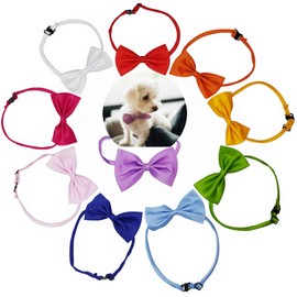 iToolai Bowtie Dog Collar, 10 Pcs Grooming Bowties for Dogs Cats Pet Costumes(Rainbow Color Pack)