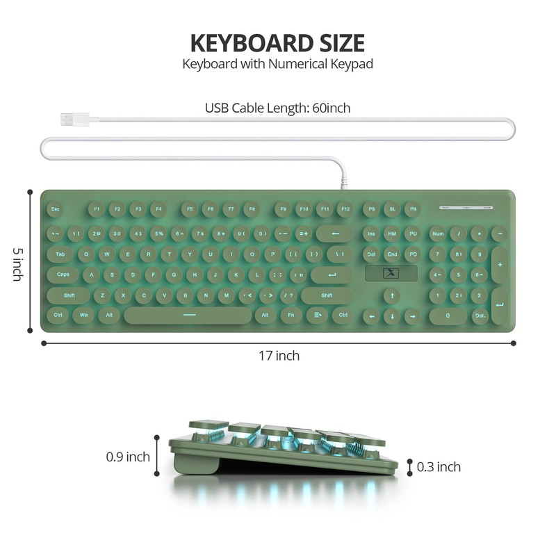 iRoboosta Full Size Blue Backlit Membrane Keyboard, 104 Keys Green