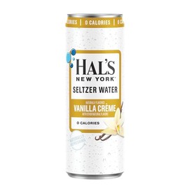 Hal’s New York Seltzer Water, Vanilla Creme Sparkling Water, 12 Fl Oz Slim Can (Pack of 24)