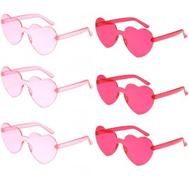 XINCHENG 6Pcs Love Heart Shaped Glasses, Rimless Heart Sunglasses, Party Glasses, Funky Sunglasses, Frameless Love Heart Sunglasses for Adults and Kids