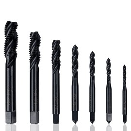 Mesee 7 Pieces HSS Titanium Coated Tap, Spiral Tap, Nitride Metric Spiral Groove Drill, Machine Tap Set, Cutting Thread Cutting Tool M3-M12, Black