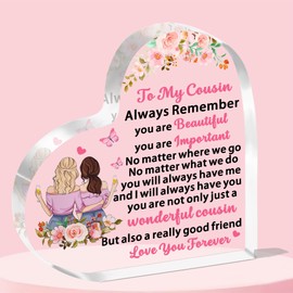 JETTOP Cousin Gifts for Women Cousins Birthday Gifts Female Cousin Christmas Heart Plaque Acrylic Wonderful Cousin Gifts