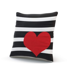 ONGING Decorative Throw Pillow Case Red Heart Pillow with Black and White Stripes Cute Pillowcase Cushion Cover One Side Design Printed Square Size 18 x 18 inch