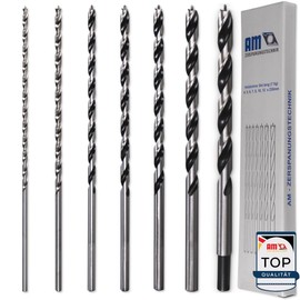AM-Zerspanungstechnik Wood Drill Bit Set Long (7 Pieces) | Auger Drill Bit Set Diameter 4, 5, 6, 7, 8, 10, 12 x 230 mm | Professional Drill Set for Wood | Wood Twist Drill, Long Formwork Drill, Hole