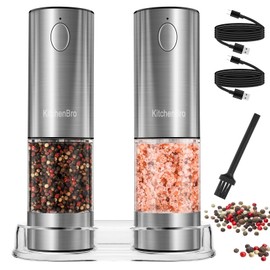 Electric Salt and Pepper Grinder Set 6 Levels Adjustable Coarseness Refillable Stainless Steel Auto Salt and Pepper Grinder Mill Usb Rechargeable with Lights