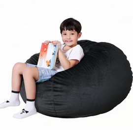 Lukeight Stuffed Animal Storage Bean Bag Chair Cover for Kids, Zipper Beanbag Chair Cover for Organizing Toddler and Kids' Rooms Plush Toys (Black, XX-Large)