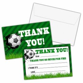 KFNER Soccer Thank You Cards, Football Themed Fill In The Blank Thank You Card, Thank You Notes for Boys Girls, Sport Birthday Party Favors Supplies (20 Set of Cards with Envelopes) - B05