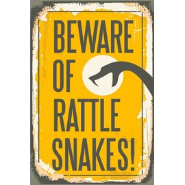 mrdeco Metal Sign 12 x 18 cm Curved Snake Beware of Rattle Snakes Decorative Tin Sign