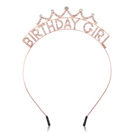 Exacoo Birthday Girl Crown Headband,Rhinestone Birthday Tiara for Little Girls Princess Crown Hair Accessories Tiaras for Kids(Rose gold)