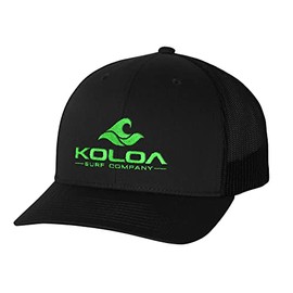 Joe's USA Koloa Surf Wave Logo Old School Curved Bill Mesh Snapback Hat-Black/Green