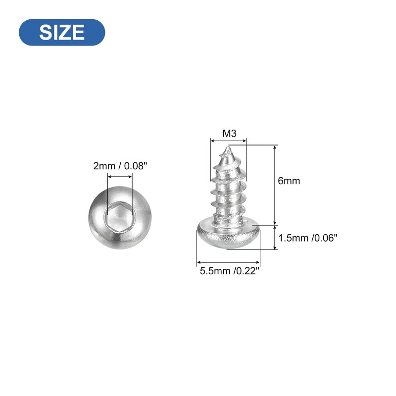 sourcing map Hex Socket Self Tapping Screws, M3 x 6mm