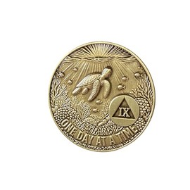 Sea Turtle 9 Year AA Antique One Day at A Time Seaturtle Medallion Serenity Prayer Chip