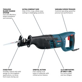 BOSCH RS325 120-Volt 12 Amp Reciprocating Saw, Variable Speed, Compact